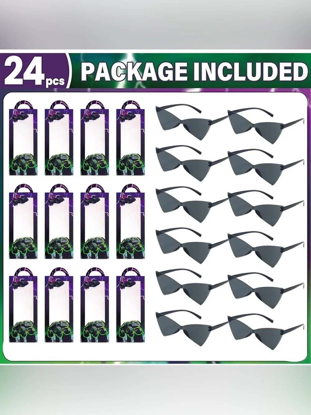 24 Pcs Monster Truck Party Favors 12PCS Black Sunglasses 12PCS Lightning Boxes